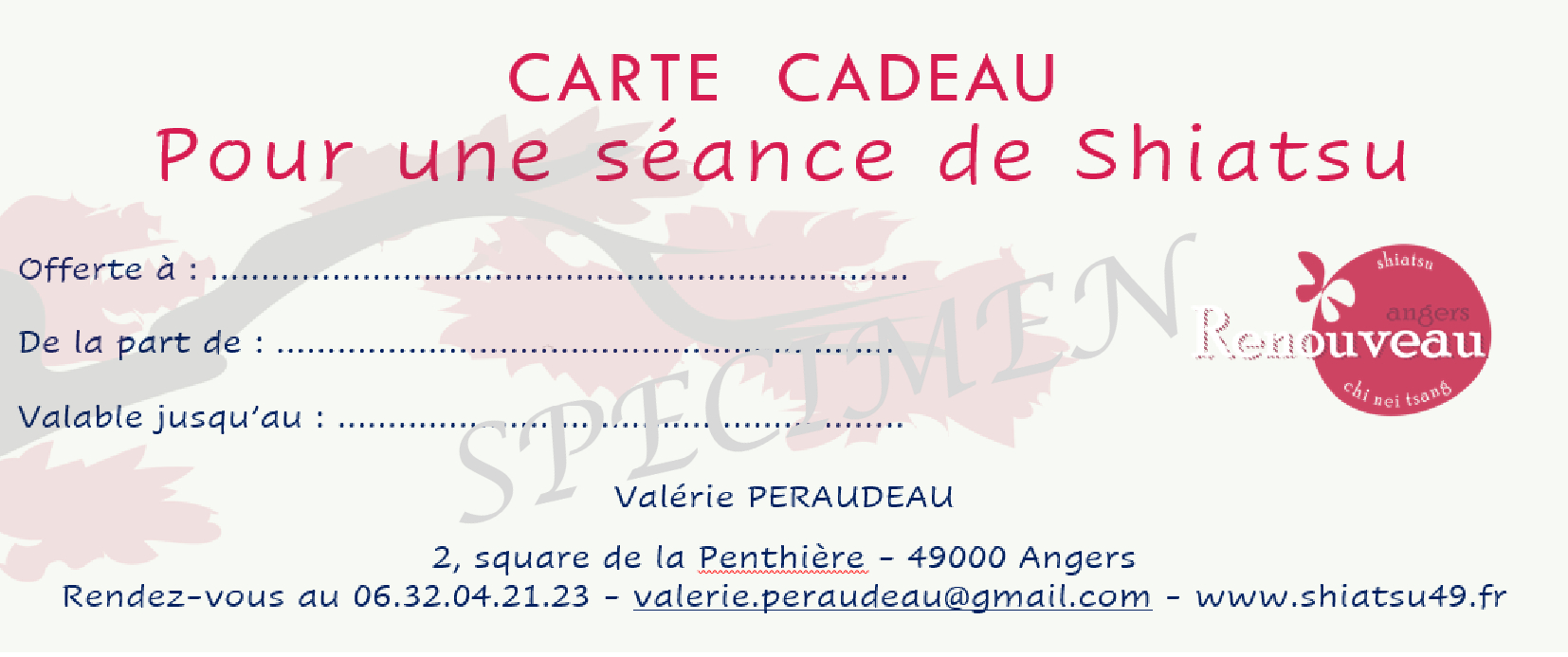 Carte Cadeau pour une séance de Shiatsu ou de Chi Nei Tsang à Angers